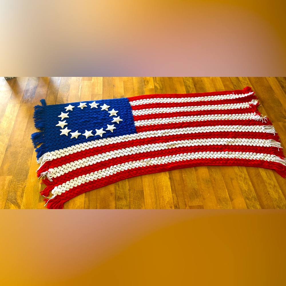 Vintage Handmade American Flag Crochet Throw